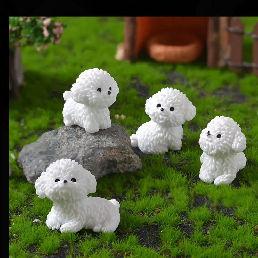 4 Piece Set Miniature Tiny White Dog Maltese Style Figurines - Picture 1 of 10